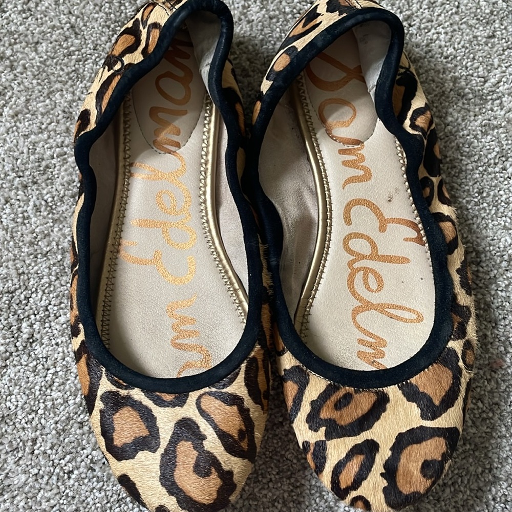 Sam Edelman Fritz leather jaguar print ballet flats Sz 8 shades of brown, tan - Picture 2 of 8